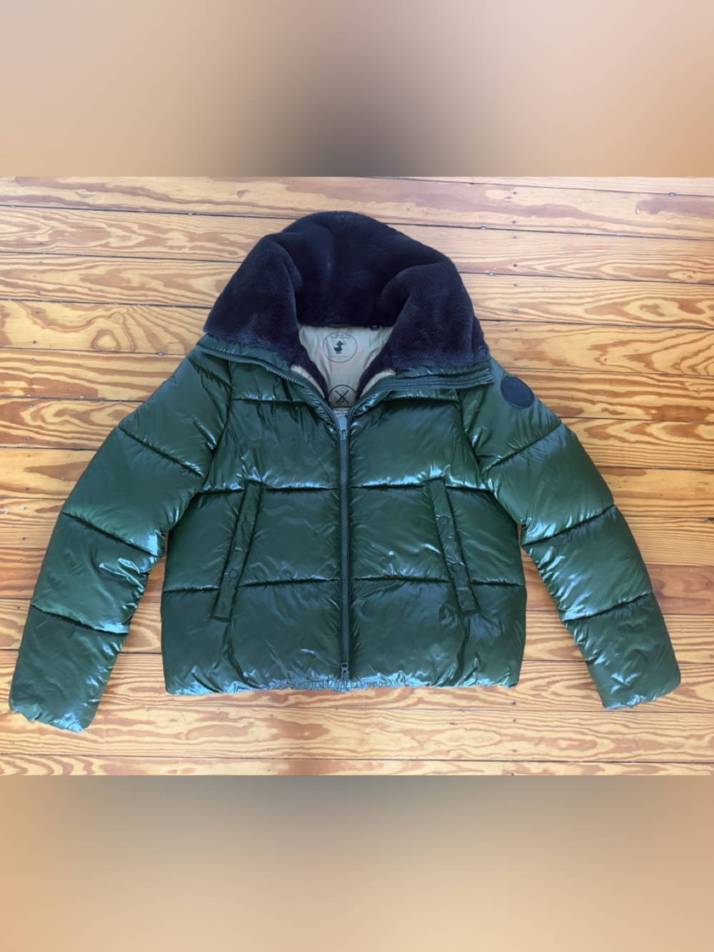 Save The Duck Plumtech Hooded Puffer Jacket Green & Black